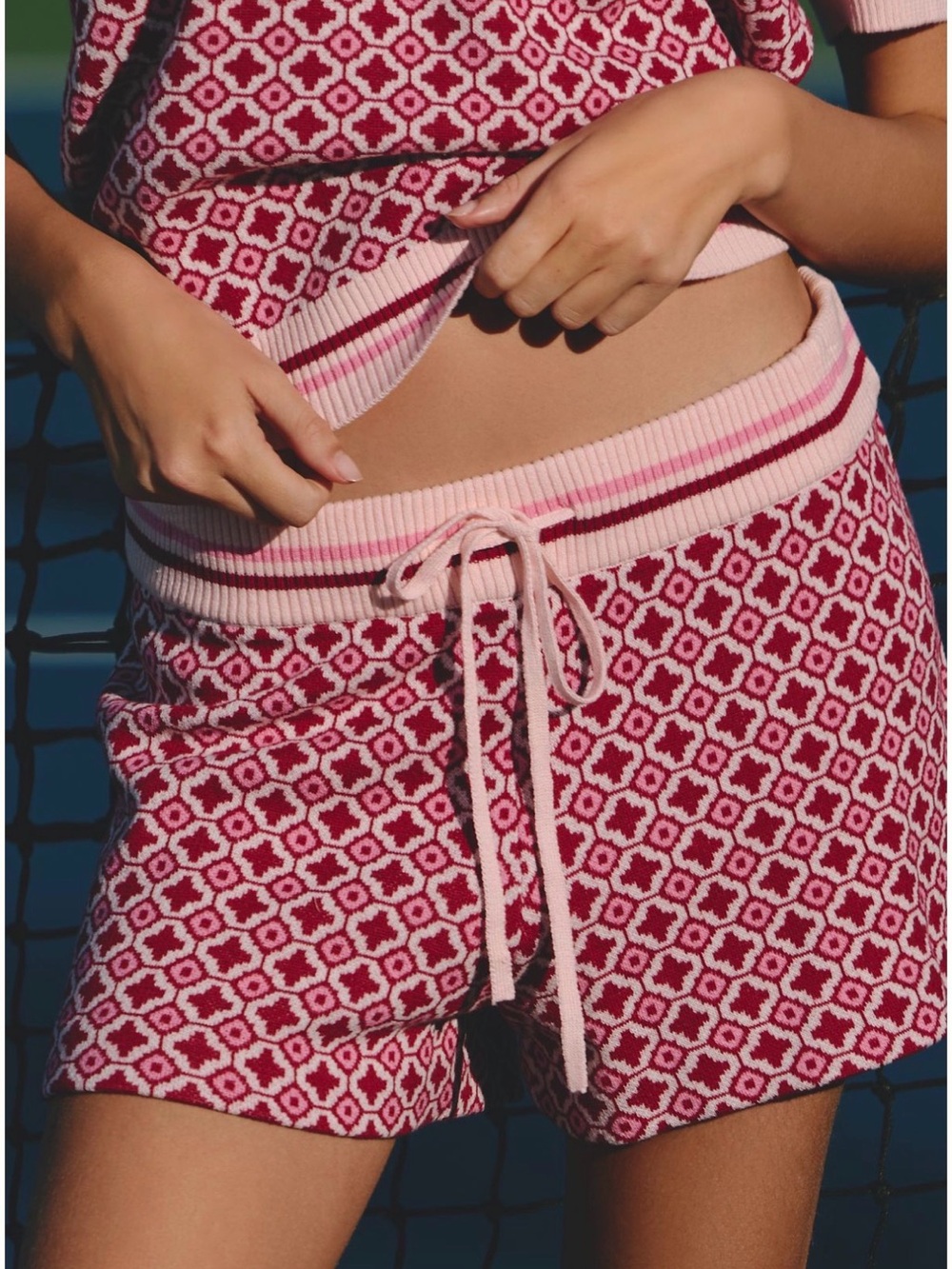 Beach Riot Balboa Knit Shorts – Pink Geo Tennis | High Rise Drawstring Small